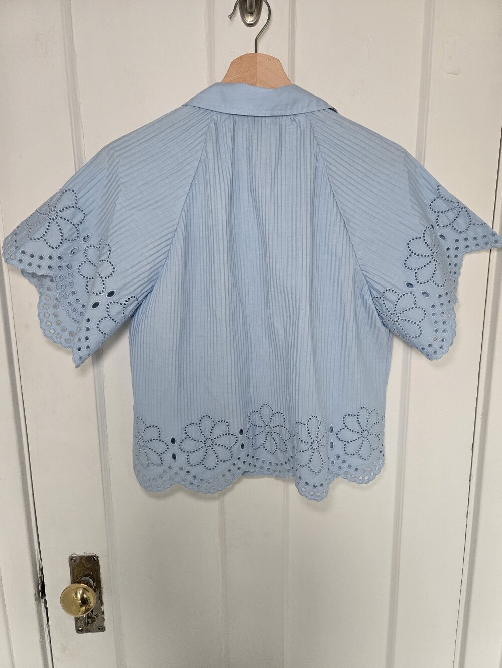 J. Crew Women's Pleated Eyelet-Trim Shirt Cotton Poplin Size S Preppy Oversized - Picture 6 of 9